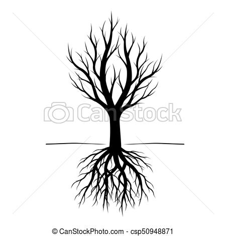 450x470 Black Tree With Roots. Vector Illustration. Vectors Illustration