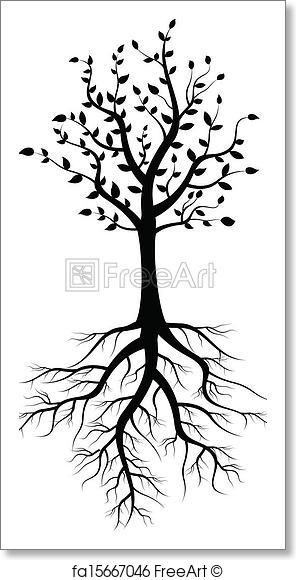 296x580 Free Art Print Of Tree Silhouette With Roots. Vector Illustration