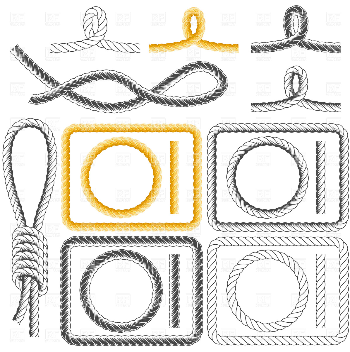 1196x1200 Rope Frames And Knots Isolated On The White Vector Image Vector