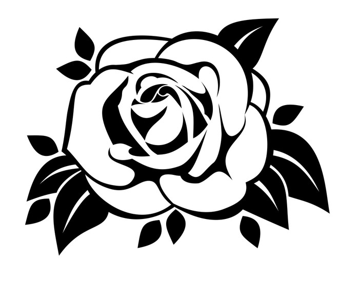 700x548 Black Silhouette Of Rose With Leaves. Vector Illustration. Wall