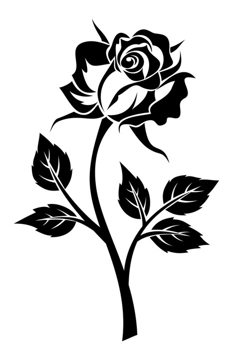 467x700 Black Silhouette Of Rose With Stem. Vector Illustration. Wall