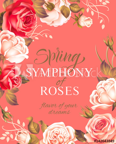 401x500 Romantic Background With Rose Border. Vector Illustration.