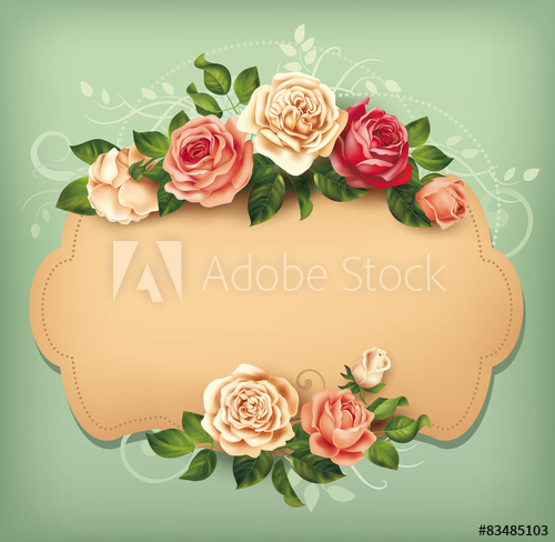 500x488 Blank Card With Rose Border. Vector Illustration.