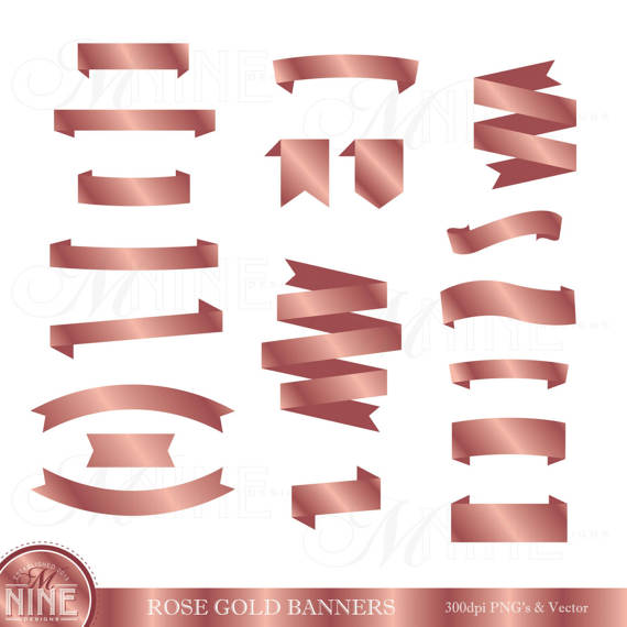 570x570 Rose Gold Ribbon Banners Clipart Digital Clip Art Banners