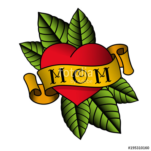 500x500 Old School Tattoo. Red Heart With A Yellow Ribbon Around With The