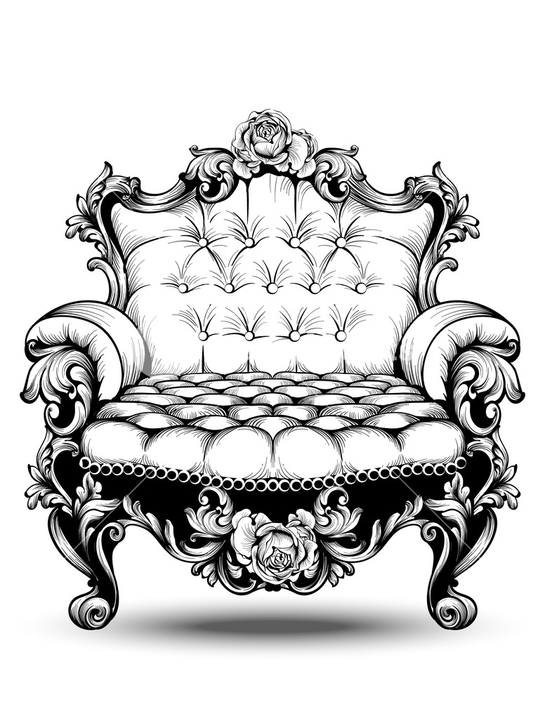 776x1000 Luxury Baroque Armchair With Elegant Rose Floral Ornaments. Vector