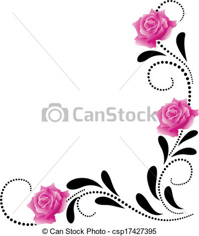 396x470 Corner Decorative Floral Ornament With Pink Roses.