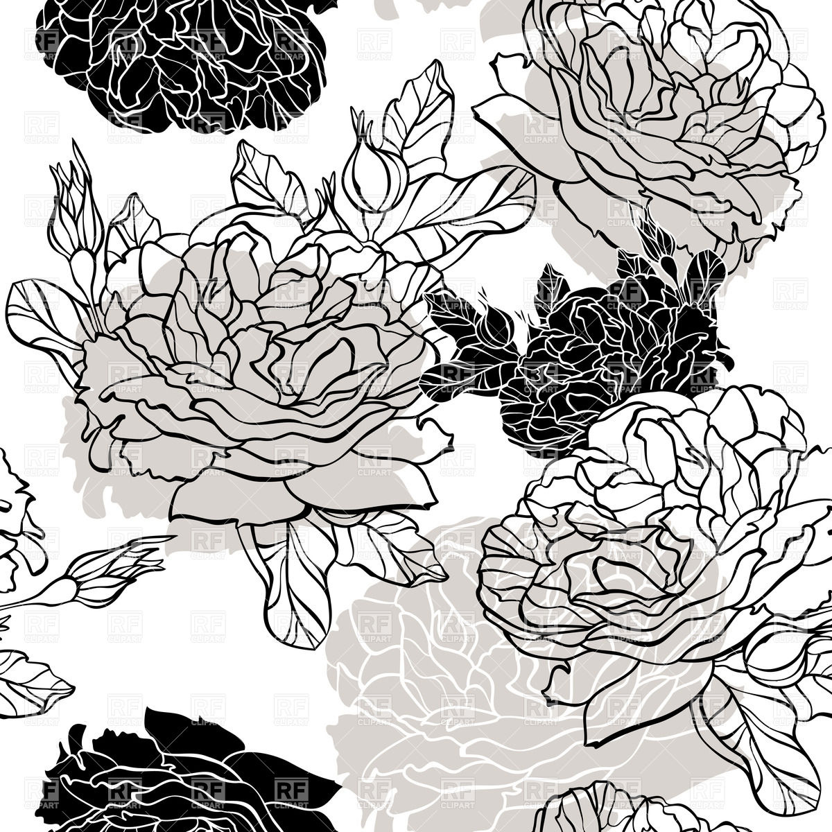 1200x1200 Seamless Floral Background With Roses Outlines Vector Image