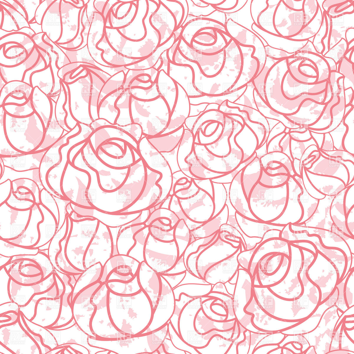 1200x1200 Seamless Roses Bud Outline Pattern Vector Image Vector Artwork