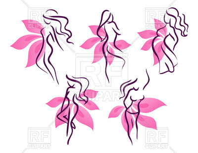 400x310 Set Of Contours Of Women On The Background Of Rose Petals Vector