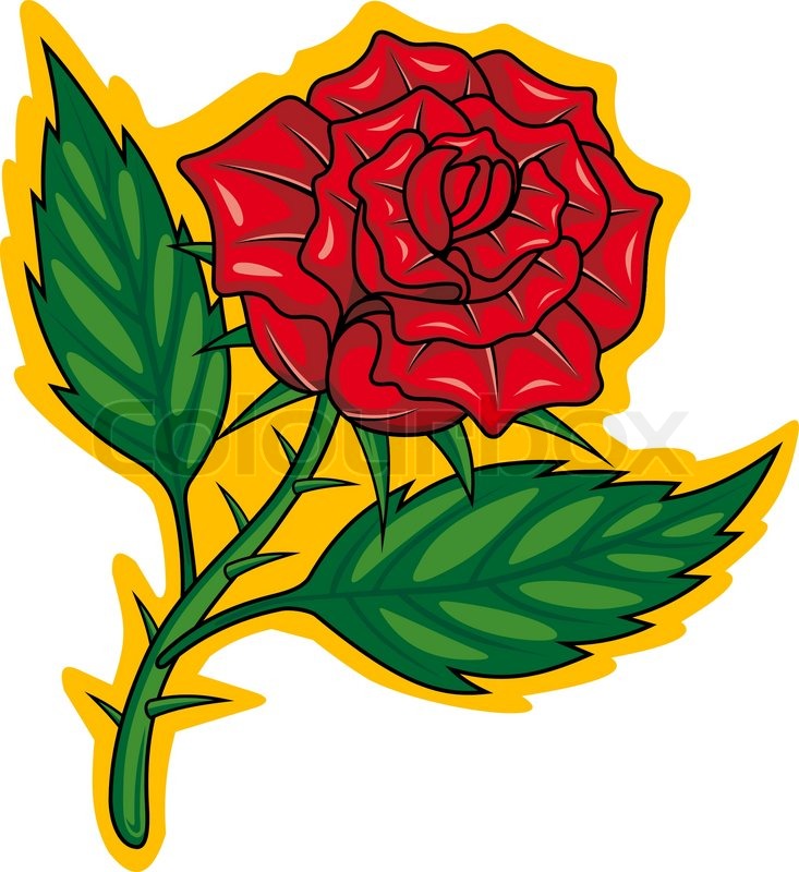 733x800 Red Rose In Cartoon Style For Tattoo Design Vector Illustration