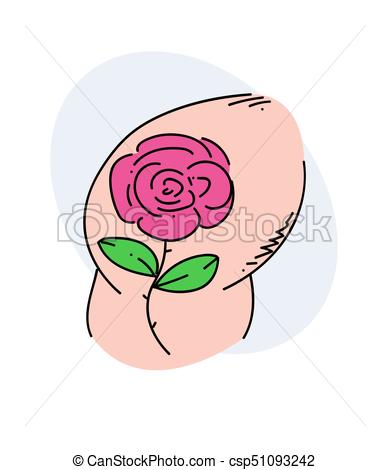390x470 Rose Tattoo Cartoon Hand Drawn Image. Original Colorful Artwork
