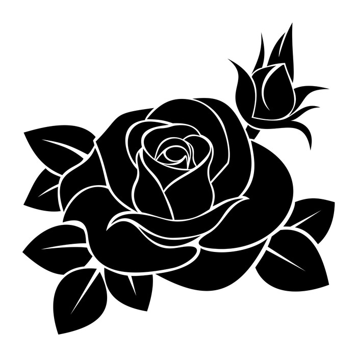 700x700 Black Silhouette Of Rose. Vector Illustration. Wall Mural Pixers