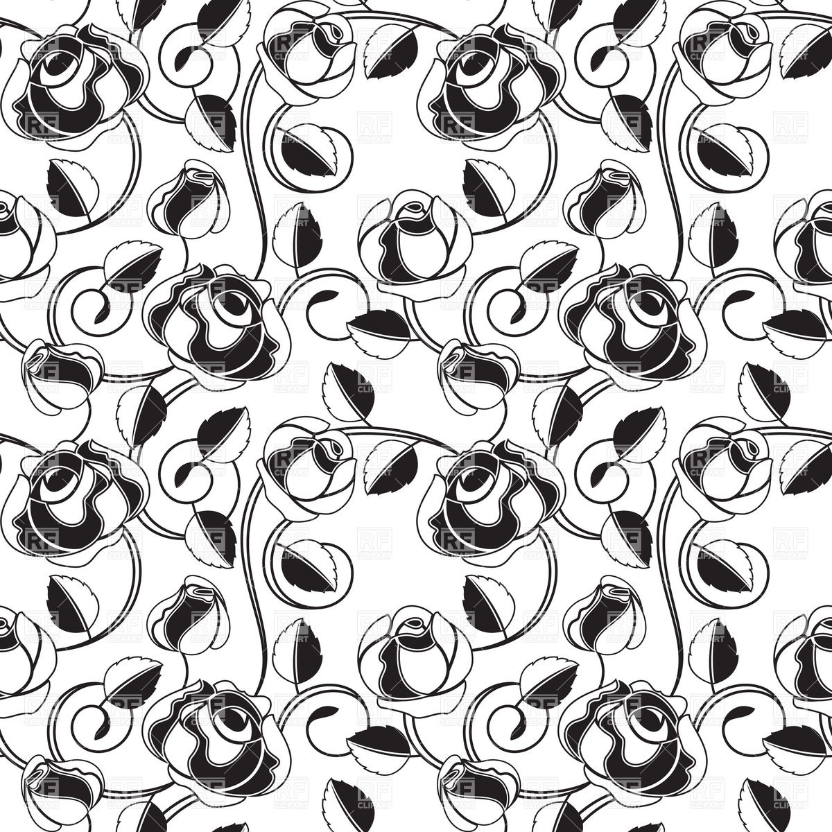 1200x1200 Seamless White Wallpaper With Black Roses Vector Image Vector