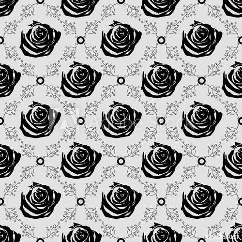 500x500 Seamless Black Roses Vector Pattern. Gothic Black Rose Wallpaper