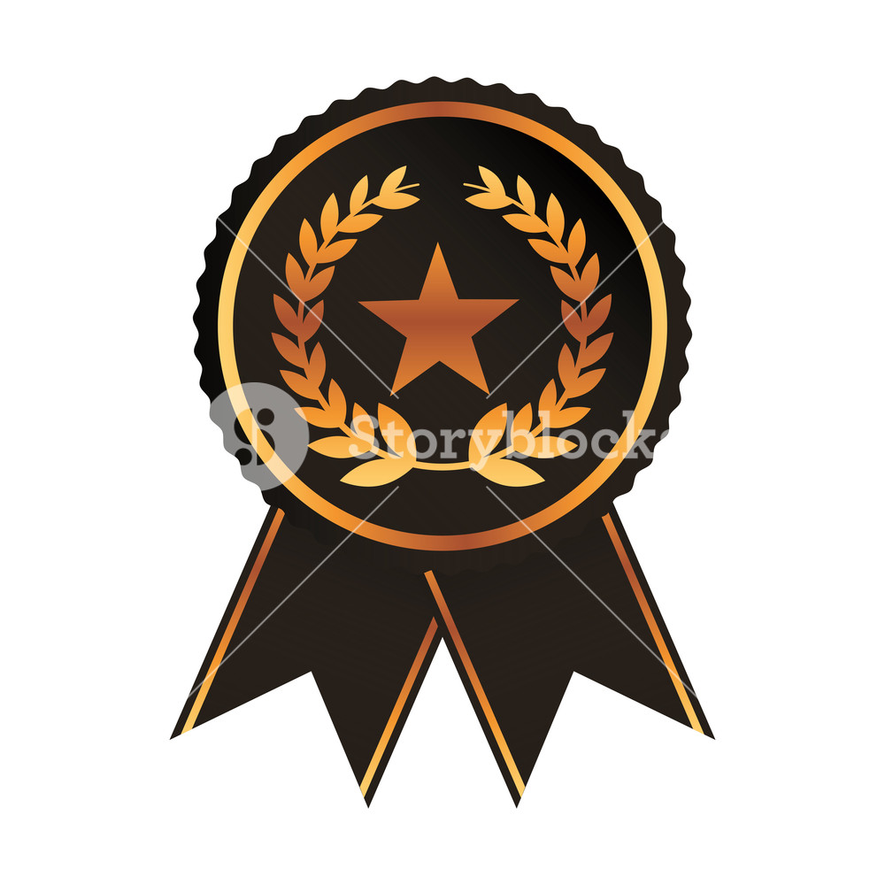 1000x1000 Award Ribbon Gold Black Medal With Star Laurel Wreath Rosette
