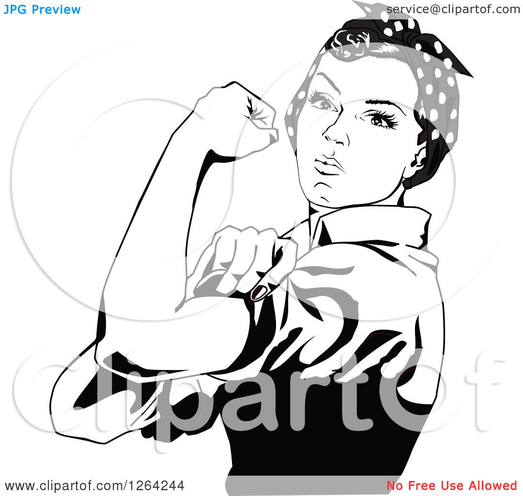 1080x1024 Clipart Of A Black And White Rosie The Riveter Flexing And Facing