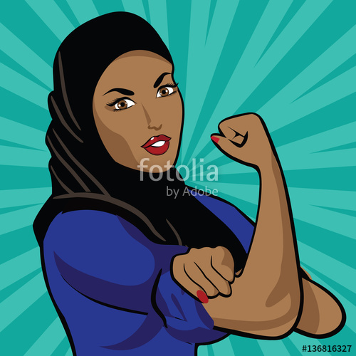 500x500 Woman Wearing Hijab In Classic Rosie The Riveter Pose. Eps 10