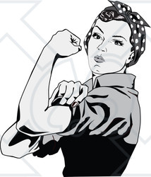 214x250 Clipart Of A Grayscale Rosie The Riveter Flexing And Facing Left