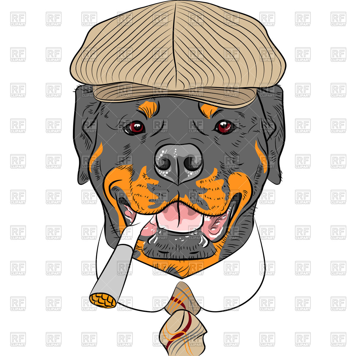1200x1200 Rottweiler In A Brown Cap, With A Tie And A Cigarette Vector Image