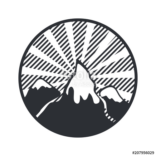 500x500 Mountain Round Label Badge Vector. Adventure Retro Logo Vector
