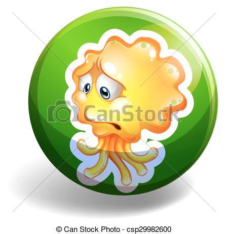 450x463 Yellow Monster On Round Badge Illustration.