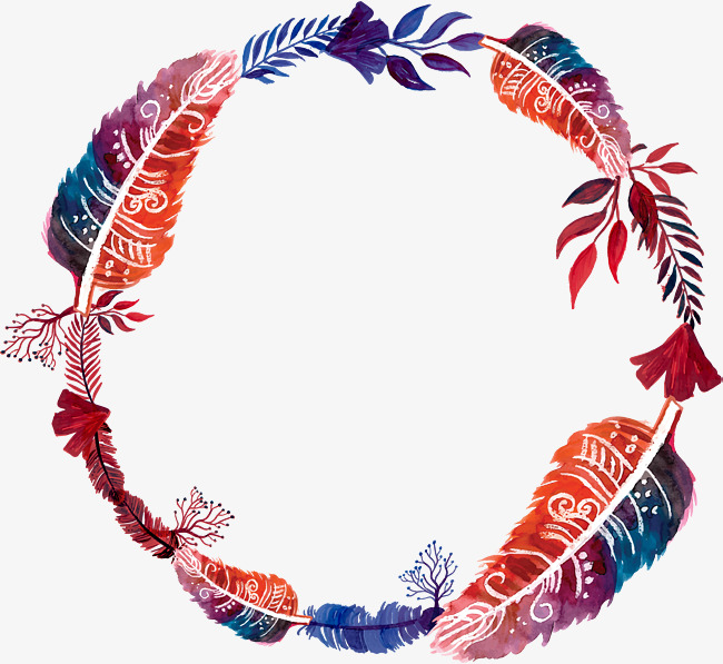 650x597 Mixed Color Watercolor Hand Painted Feather Border, Vector Png