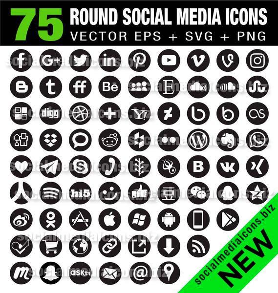 569x600 Black Round Social Media Icons
