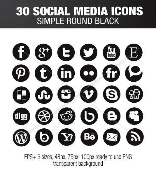 535x600 Simple Social Media Round Black Icons Social Media Icons