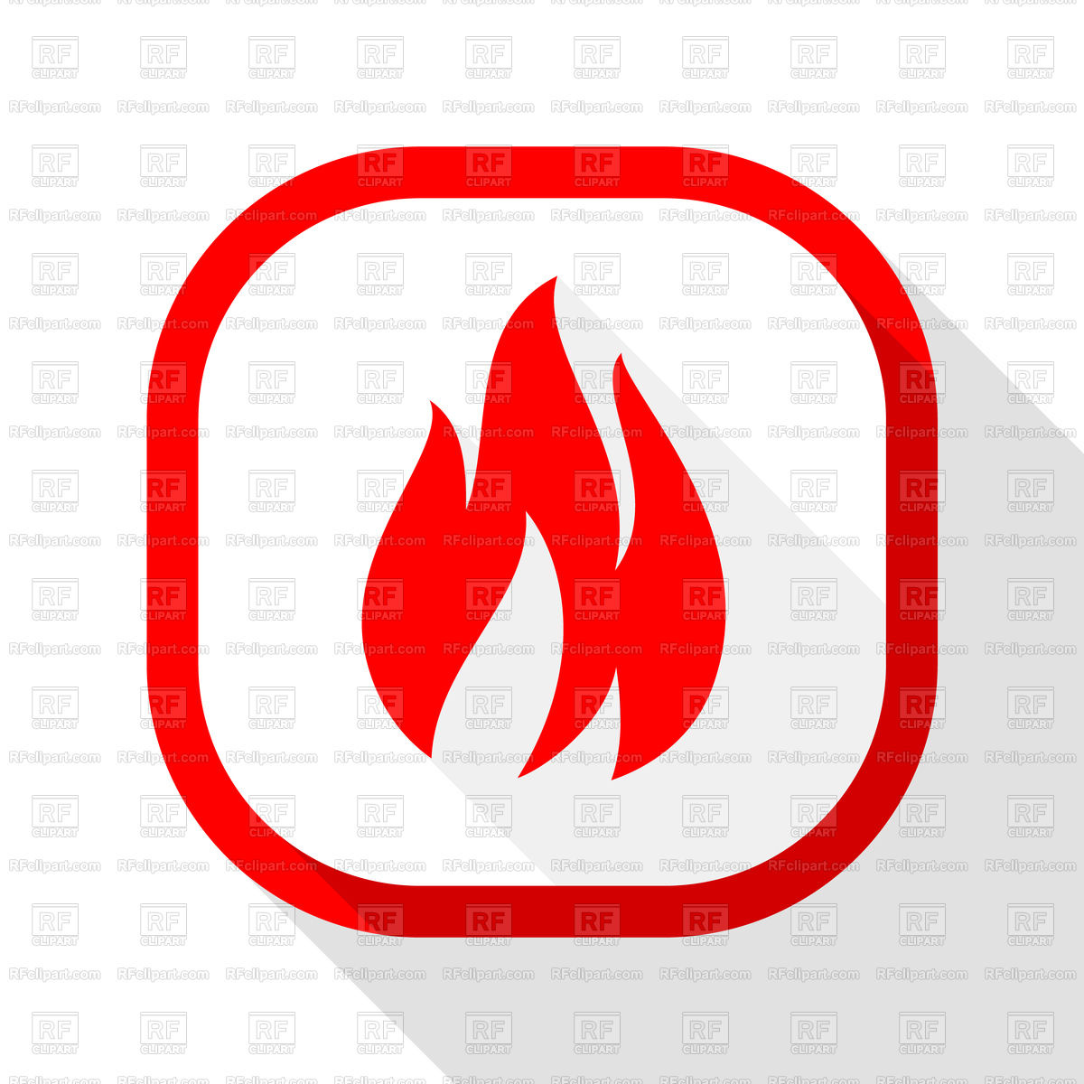 1200x1200 Fire Red Icon With Shadow On A Rounded Square Button Vector Image