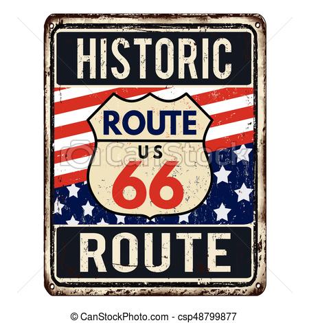 450x470 Route 66 Vintage Rusty Metal Sign On A White Background, Vector