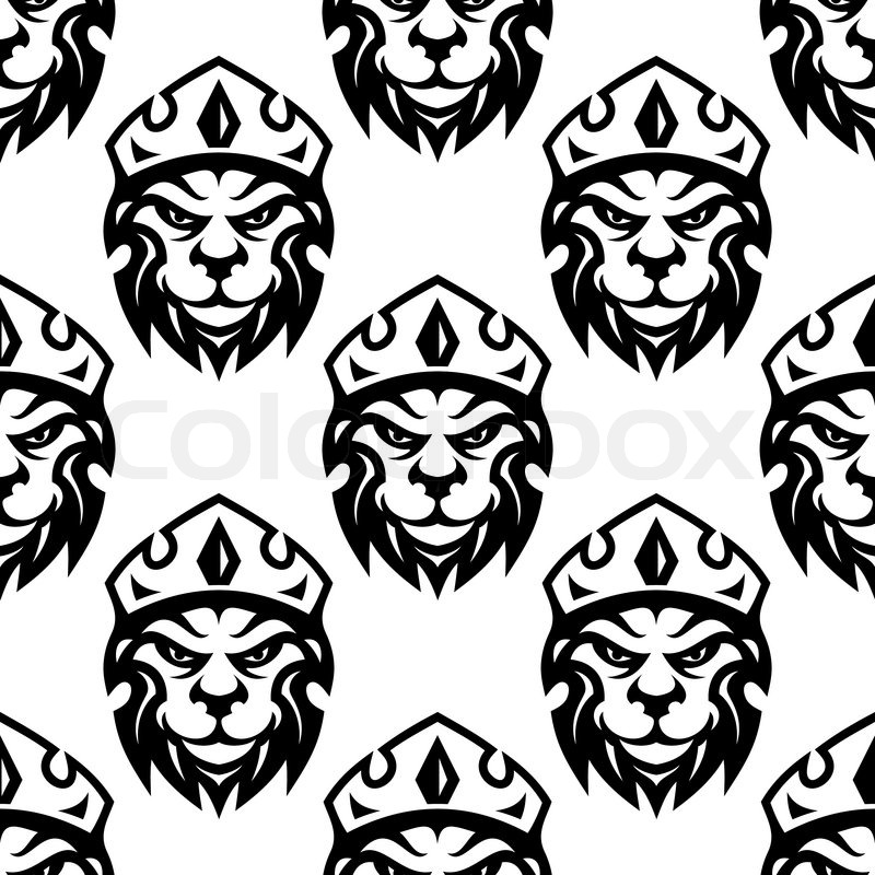 800x800 Seamless Black And White Pattern Of A Crowned Royal Lion Or