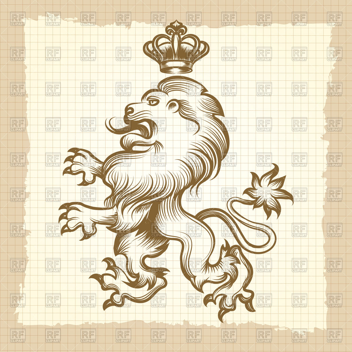 1200x1200 Hand Drawn Royal Lion On Vintage Background Vector Image Vector
