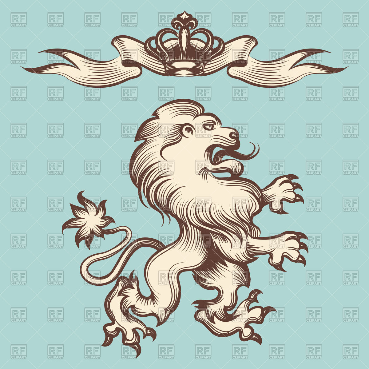 1200x1200 Hand Drawn Vintage Engraving Royal Lion With Crown And Ribbon
