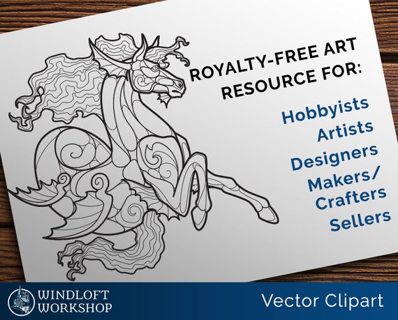 570x459 Kelpie Vector Art Fantasy Clipart Hippocampus Stained Glass Etsy