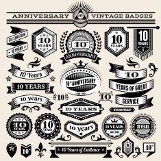 235x235 Ten Year Anniversary Vector Badge Set Royalty Free Vector