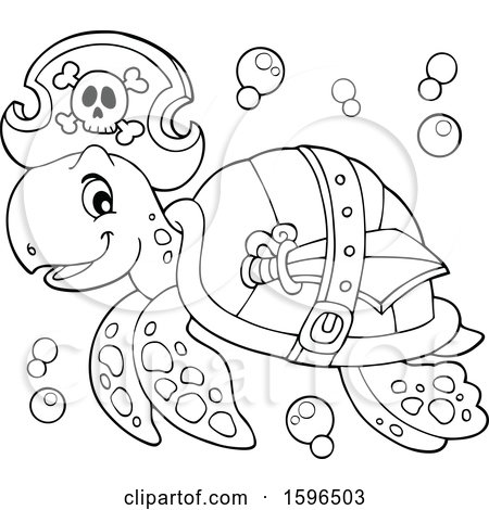 450x470 Clipart Of A Lineart Pirate Sea Turtle