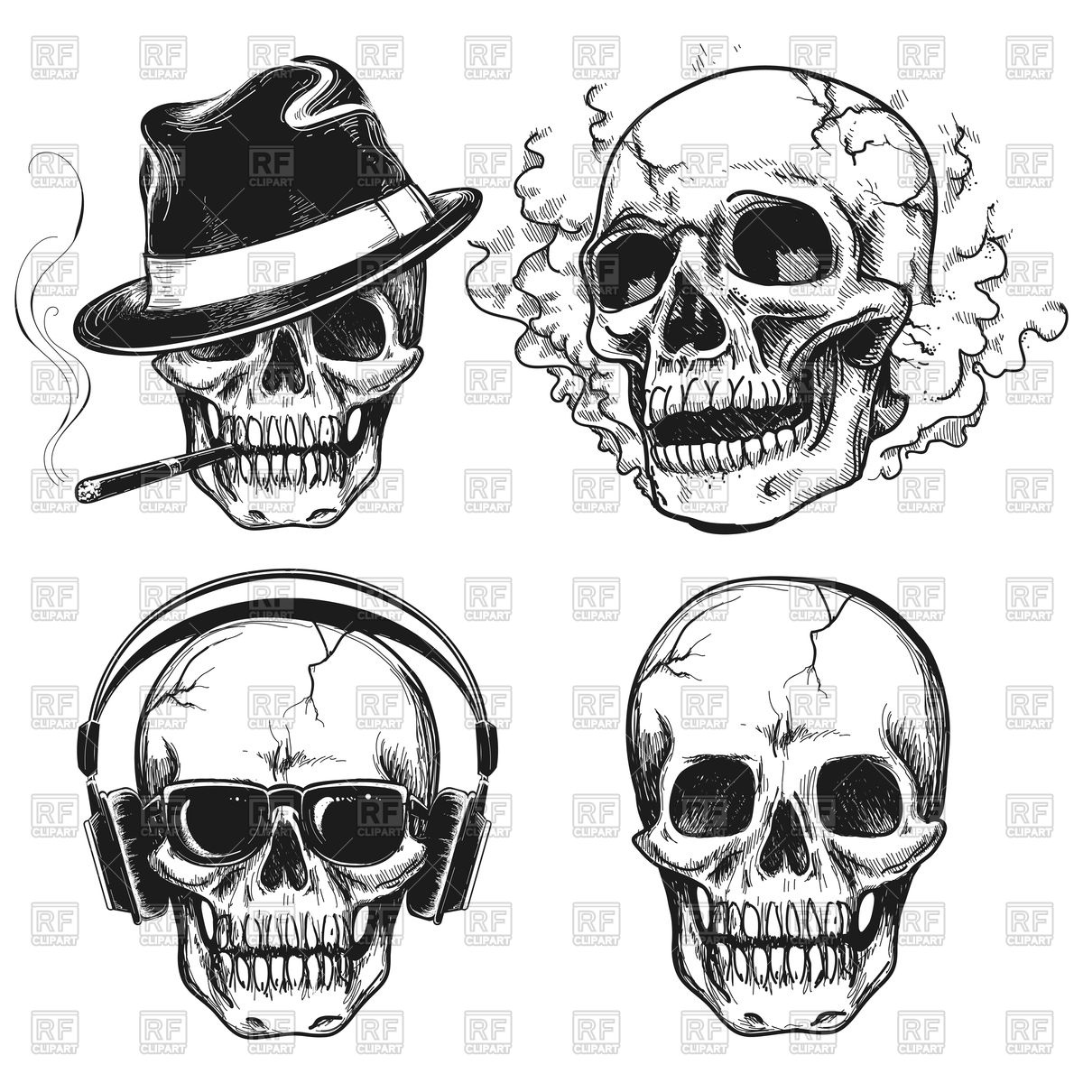 1200x1200 Set Of Hand Drawn Skulls Isolated On White Background Vector Image