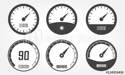 500x300 Speedometer Or Gauge Icons Set. Infographic And Car Instrument