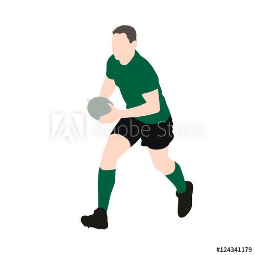 500x500 Rugby Player Vector Illustration. Running Man With Ball In Hands