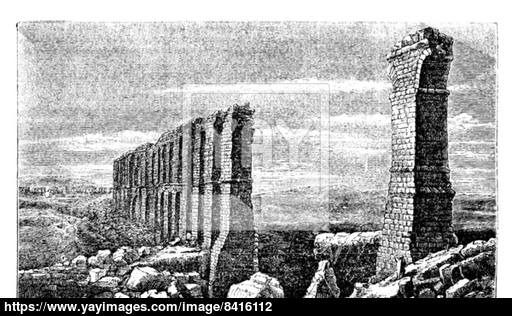 512x316 Carthage Roman Aqueduct Ruins Old Engraving. Vector