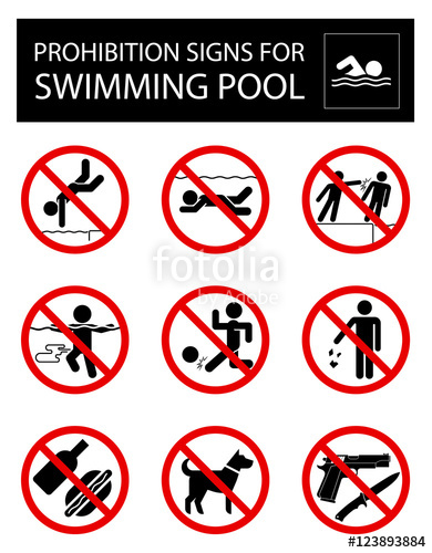 390x500 Set Of Prohibition Signs And Rules For Swimming Pool Stock Image