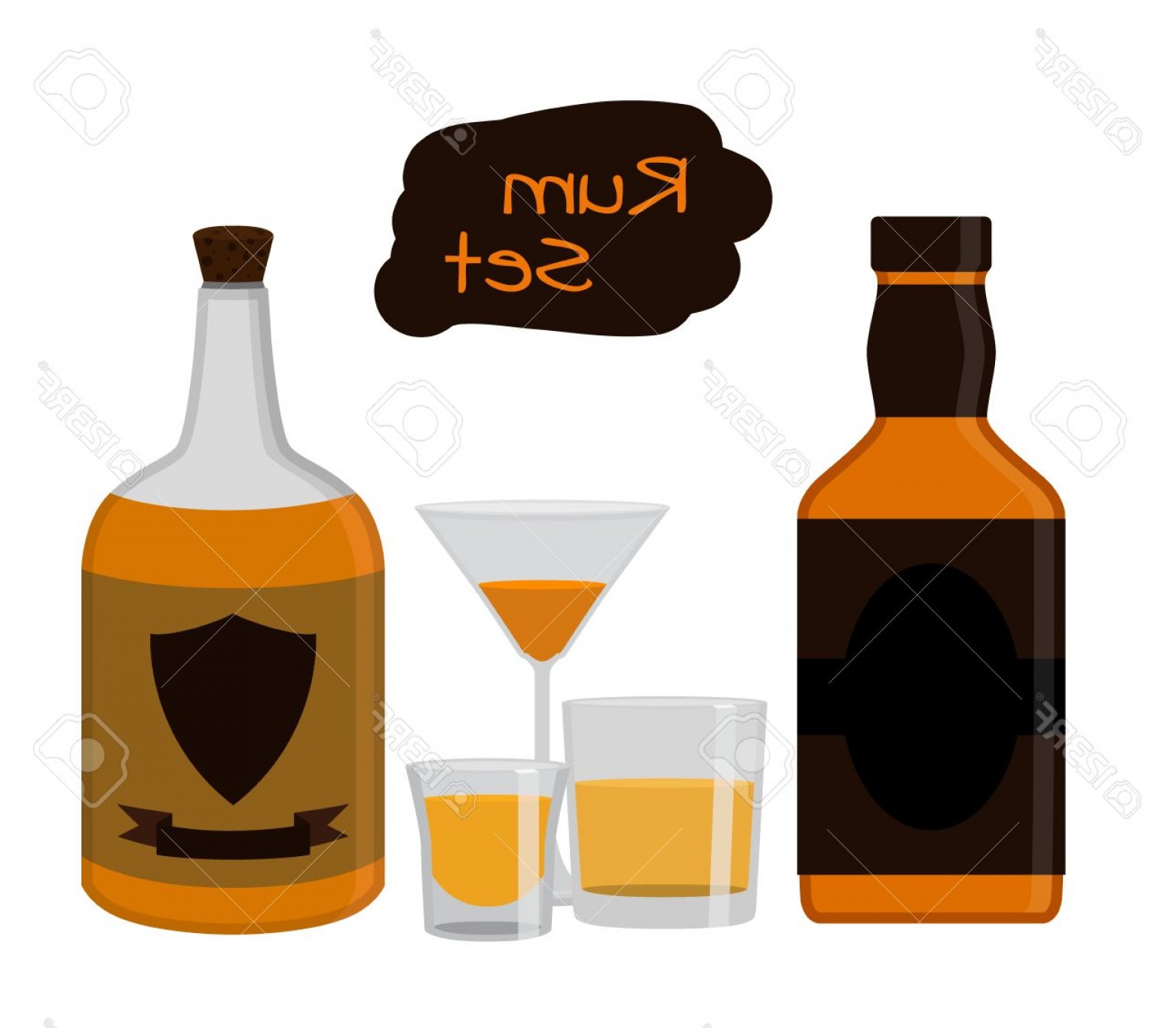 1560x1364 Photostock Vector Rum Set Alcohol Drink Glasses Shots Bottles Of