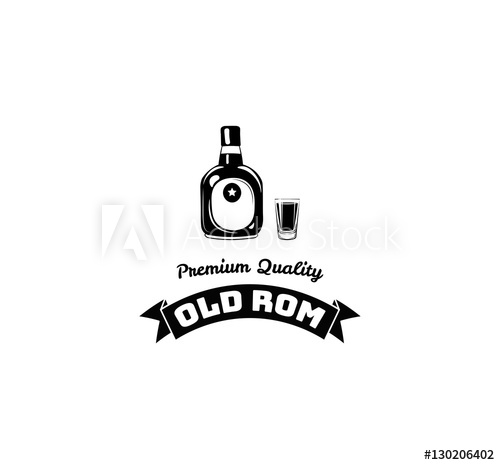 500x465 Rum Bottle And Glass Label. Alcohol Drink. Vector Illustration