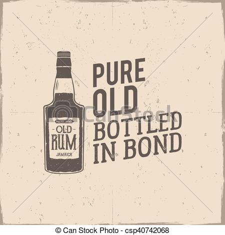 450x470 Vintage Handcrafted Label, Emblem With Old Rum Bottle And Vector