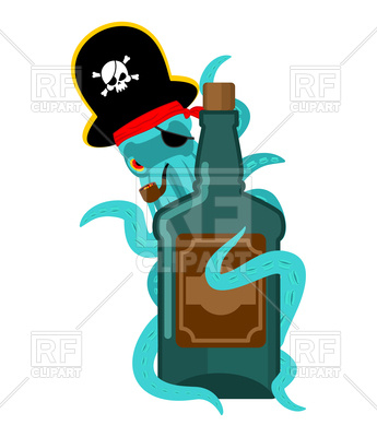 345x400 Octopus Pirate And Bottle Of Rum Vector Image Vector Artwork Of