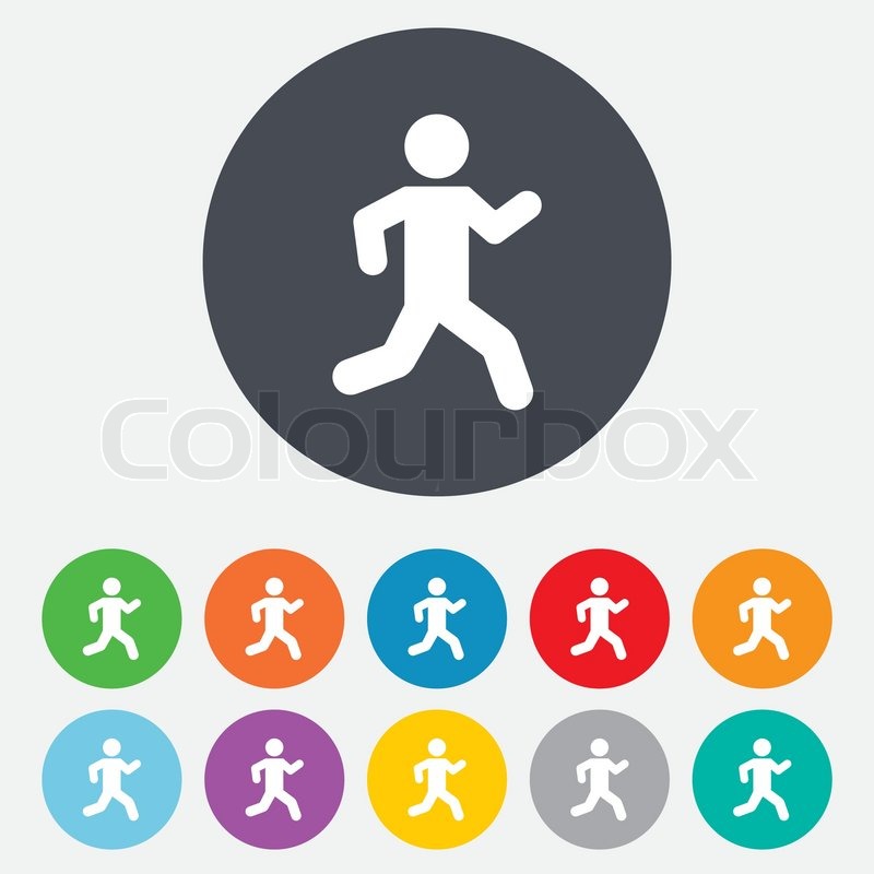 800x800 Running Sign Icon. Human Sport Symbol. Round Colourful 11 Buttons