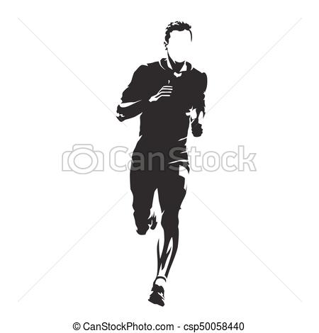 450x470 Runner Vector Silhouette, Front View. Abstract Running Man.