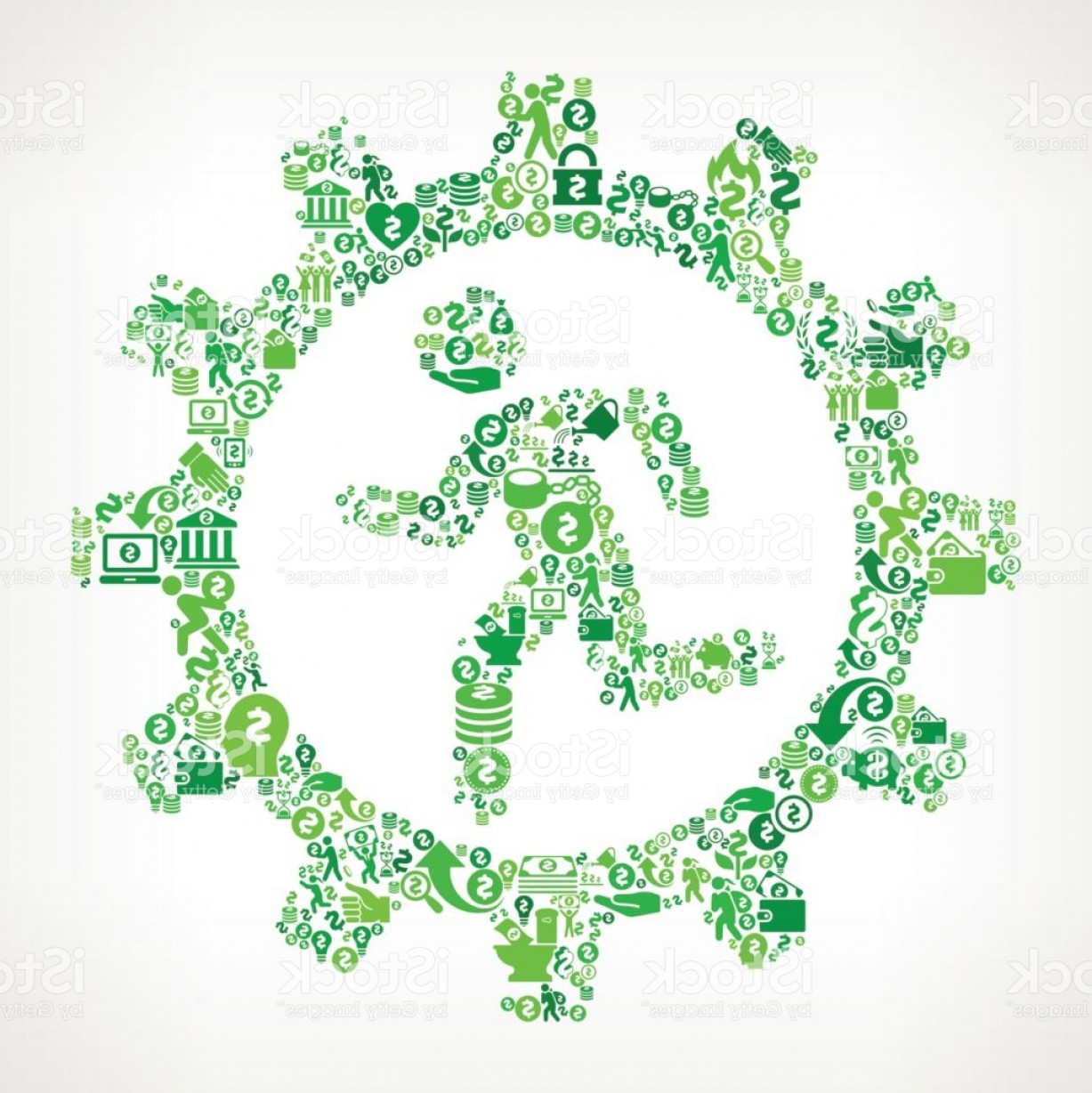 1227x1228 Stick Figure Running Gear Money And Finance Green Vector Icon