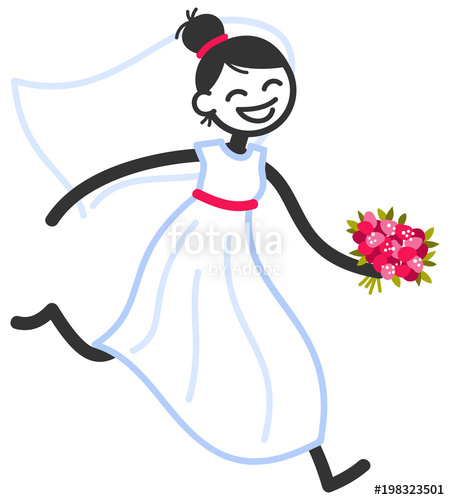 450x500 Vector Illustration Of Cute Stick Figure Happy Bride In Wedding